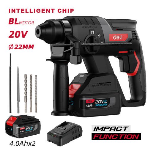 DELI κρουστικό σκαπτικό μπαταρίας DE-DC20-2D4 Brushless 20V 2x 4Ah 2J