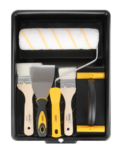 DELI σετ βαφής DL528006 ρολό/2x πινέλα/σπάτουλα/γυαλοχαρτιέρα/σκάφη 6τμχ