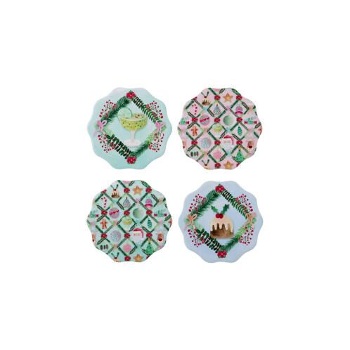 Maxwell & Williams Σουβέρ 10cm Πολύχρωμα Κεραμικά Tis The Season σε Συσκευασία Δώρου -Σετ 4 Τεμαχίω
