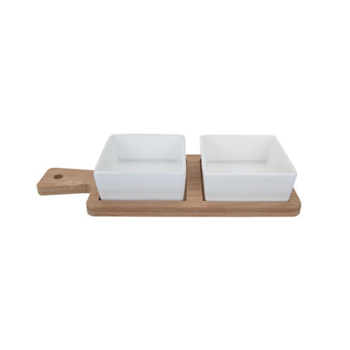 Σετ Σερβιρίσματος με 2 Ορθογώνια Κεραμικά Μπολ και Ξύλινη Βάση SPM DYN-PM645062