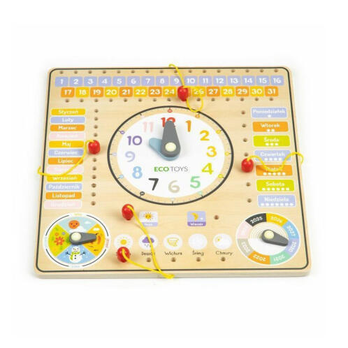 Ecotoys Ξύλινος Εκπαιδευτικός Παιδικός Πίνακας Ρολόι με Δραστηριότητες Ecotoys ESC-W-036