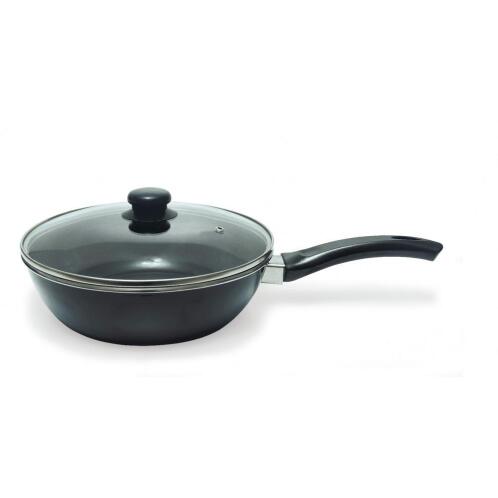 Max Home EA-8266/BLK Τηγάνι από Αλουμίνιο με Καπάκι με Εμαγιέ Επίστρωση Ø26cm 0,70mm