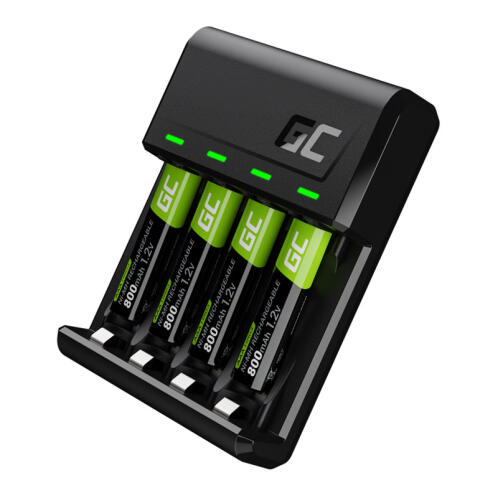 Σετ Φορτιστής Μπαταριών VitalCharger για Μπαταρίες AA/AAA με Micro USB και USB-C 0.5W/1.5V/1.2A με 4 Μπαταρίες AAA/HR03 800mAh Green Cell GRSETGC02