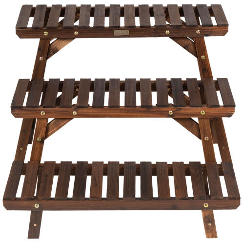 Costway Ανθεκτική Ραφιέρα Φυτών από Καρβονισμένο Ξύλο Έλατου με Τρεις Επίπεδες για Εσωτερική και Εξωτερική Χρήση GT3516