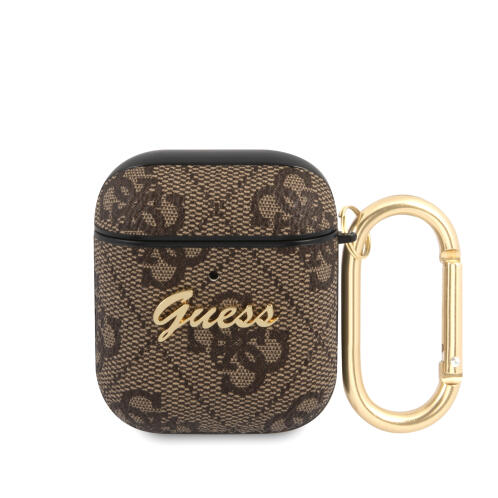 Guess Script Metal Logo Collection Θήκη προστασίας από δερματίνη για Apple Airpods 1/2 (Καφε)