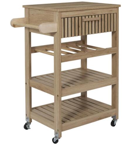 Ξύλινο Τρόλει Κουζίνας με 3 Ράφια και Συρτάρι 65 x 84.5 x 40 cm HD0312 Home Deco Factory