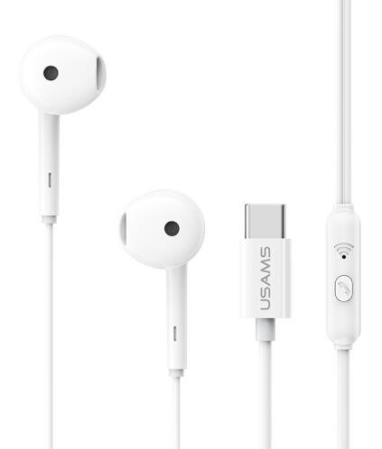 USAMS earphones με μικρόφωνο SJ771 USB-C σύνδεση 1.2m λευκά