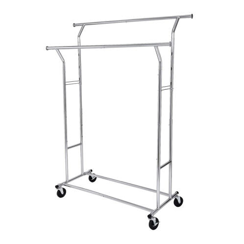 Songmics Μεταλλική Κρεμάστρα Ρούχων Δαπέδου Βαρέως Τύπου Διπλή 129 x 55 x 148 / 172 cm με Ρόδες HSR12S