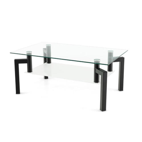 Costway Μεταλλικό Ορθογώνιο Τραπέζι Σαλονιού με Γυάλινη Επιφάνεια 100 x 60 x 43 cm Costway HV10316BK