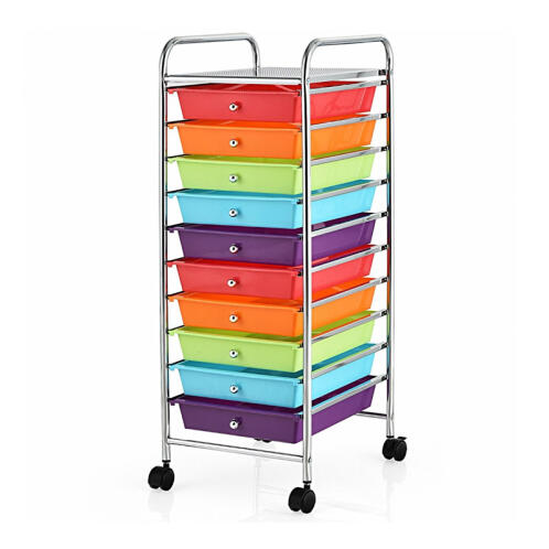 Costway Πολυλειτουργικό Μεταλλικό Τρόλεϊ με 10 Πολύχρωμα Συρτάρια 33 x 37 x 86 cm Costway HW52045MT