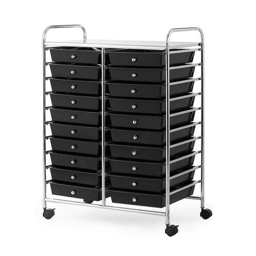 Πολυλειτουργικό Μεταλλικό Τρόλεϊ με 20 Συρτάρια 63 x 37 x 87 cm Χρώματος Μαύρο Costway HW56501BK
