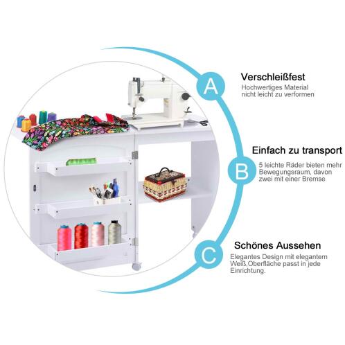 Costway  Πτυσσόμενο Τραπέζι Ραπτομηχανής με Αποθηκευτικούς Χώρους σε Λευκό Χρώμα HW65668WH