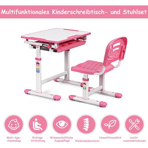 Costway  Παιδικό Γραφείο με Ρυθμιζόμενο Ύψος και Κλίση - Διαθέσιμο σε Γκρι, Μπλε και Ροζ Χρώμα HW65906PI