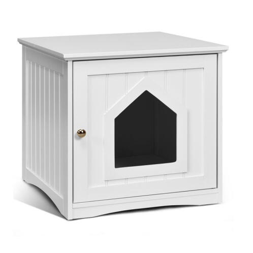 Ξύλινο Ντουλάπι για Αμμολεκάνη Γάτας 49 x 51 x 47 cm Costway HW66001WH