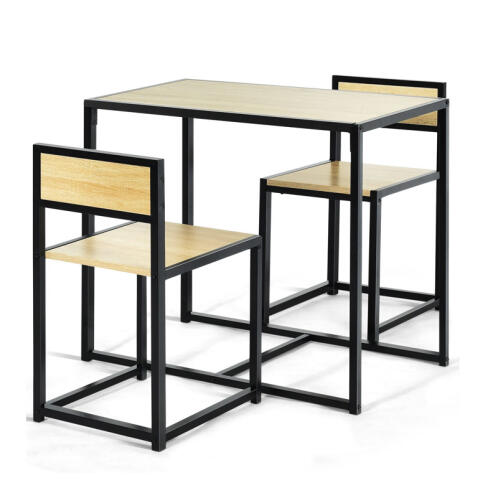 Costway Σετ Μεταλλικό Ορθογώνιο Τραπέζι Τραπεζαρίας με 2 Καρέκλες 90x47x76cm HW66477NA Καφέ