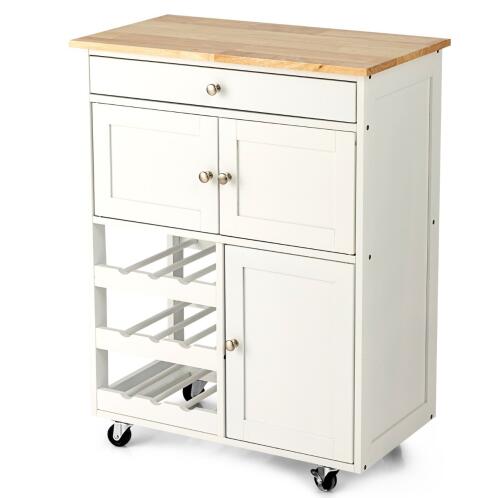 Costway HW67062WH Πολυλειτουργικό Ξύλινο Καρότσι Κουζίνας με Ρόδες