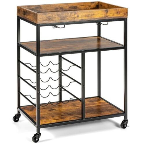 COSTWAY Τρόλεϊ Σερβιρίσματος 71 x 44 x 93,5 cm Χρώματος Ρουστίκ Καφέ HW67064CF