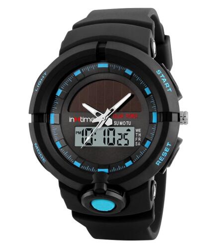 INTIME Ρολόι χειρός Solar-01 Ηλιακό διπλή ώρα El φωτισμός μπλε