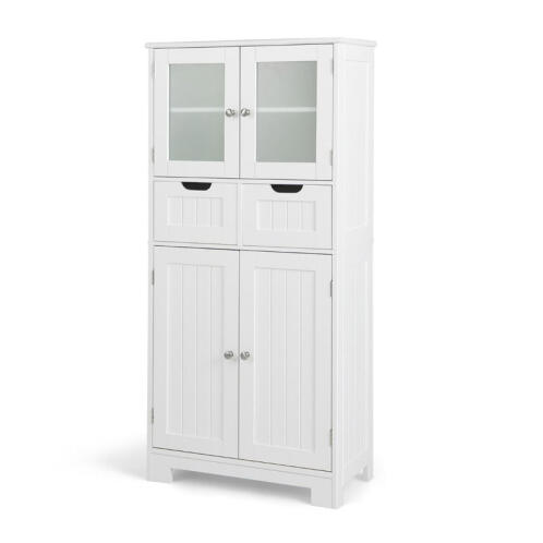 Costway Ξύλινο Έπιπλο με 2 Ντουλάπια και 2 Συρτάρια 60 x 30 x 128 cm JV10643WH