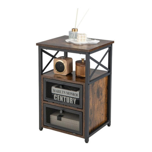 Costway Μεταλλικό - Ξύλινο Κομοδίνο με 3 Ράφια 40 x 35 x 61 cm Costway JV10763CF-1