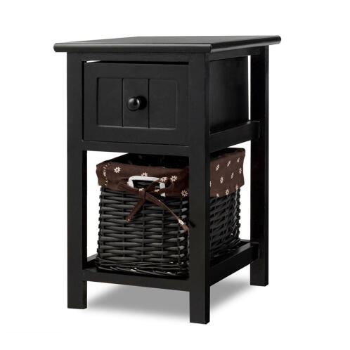 Costway Ξύλινο Κομοδίνο με 1 Συρτάρι και 1 Ψάθινο Καλάθι 31 x 28 x 45 cm Costway JV11139BK