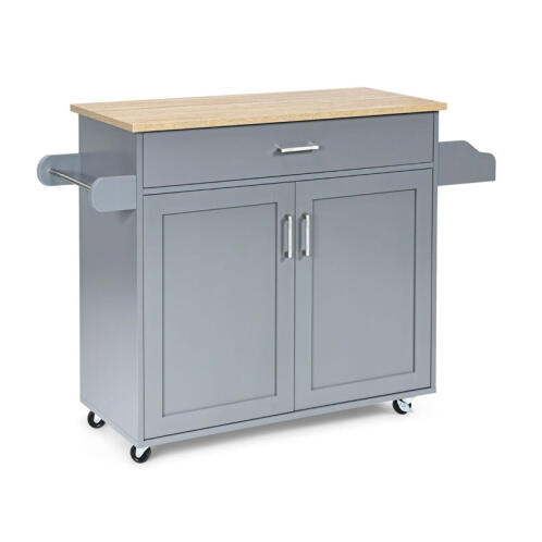 Costway Ξύλινο Τρόλεϊ Κουζίνας με Ντουλάπι και Συρτάρι 116 x 40 x 85 cm Χρώματος Γκρι KC51983GR