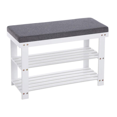 Ξύλινη Παπουτσοθήκη από Μπαμπού με Κάθισμα και 2 Ράφια 71 x 29 x 49 cm Songmics LBS604W01