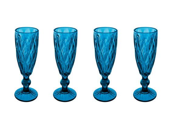 Casa Domani Ποτήρια Σαμπάνιας Τύπου Flute 165ml Deanna Μπλε- Σετ 4 Τεμαχίων Σε Συσκευασία Δώρου