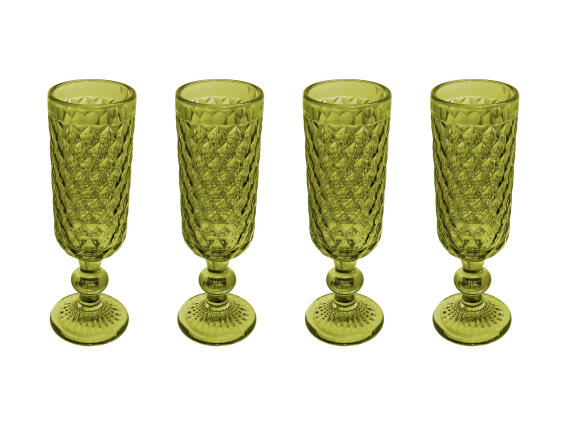 Casa Domani Ποτήρια Σαμπάνιας Τύπου Flute 162ml Caterina Πράσινο- Σετ 4 Τεμαχίων Σε Συσκευασία Δώρο