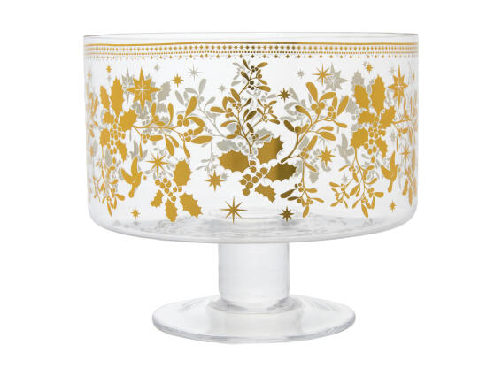 Maxwell &Williams Μπολ 20cm με Πόδι Χρυσό/ Ασημί Γυάλινο White Christmas  -Σε Συσκευασία Δώρου