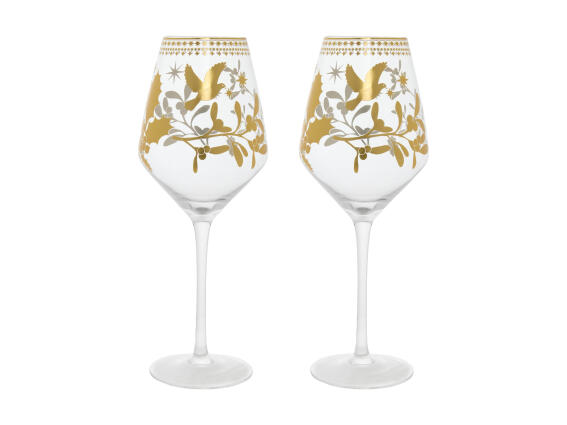 Maxwell &Williams Ποτήρια Κρασιού 500ml Χρυσά Γυάλινα White Christmas Σετ 2 Τεμαχίων -Σε Συσκευασία