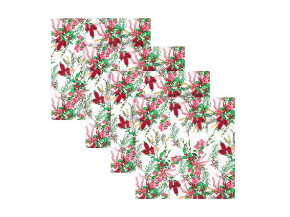Maxwell & Williams Πετσέτες 45x45cm Βαμβακερές Κόκκινες/Λευκές Festive Flora Σετ 4 Τεμαχίων