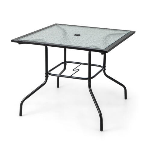 Costway Τετράγωνο Μεταλλικό Τραπέζι Εξωτερικού Χώρου με Γυάλινη Επιφάνεια 89 x 89 x 72 cm Costway NP11211