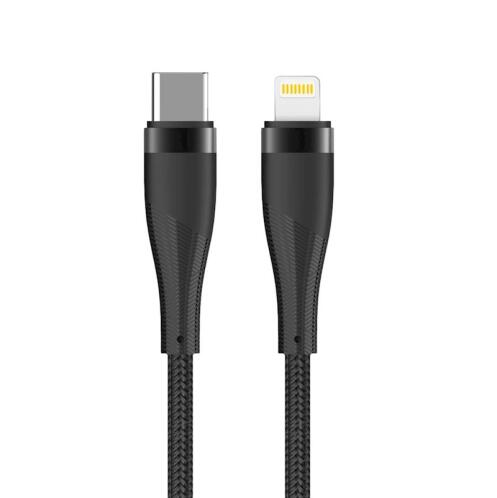 Maxlife MXUC-08 Καλώδιο φόρτισης και μεταφοράς δεδομένων από USB-C σε Lightning 1 μέτρου – 27W black nylon