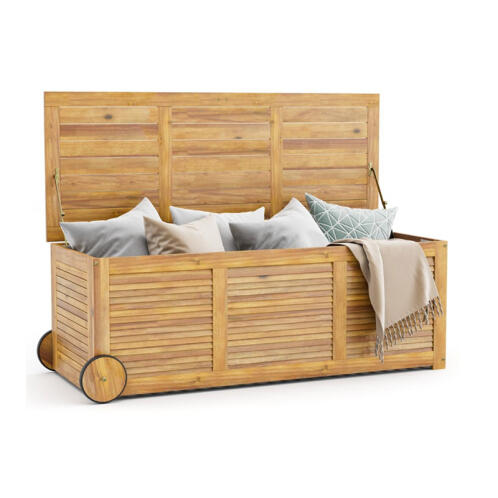 Costway Ξύλινο Τροχήλατο Μπαούλο Κήπου με Αδιάβροχη Εσωτερική Τσάντα 182 Lt 127 x 50 x 45 cm  OP71258