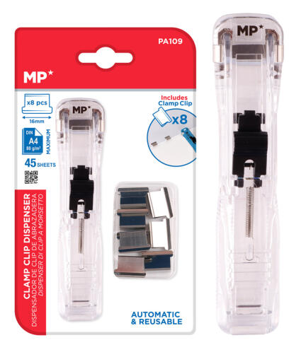 MP συρραπτικό τύπου κλιπ PA109 με 8x επαναχρησιμοποιήσιμα κλιπ 45 φύλλα διάφανο