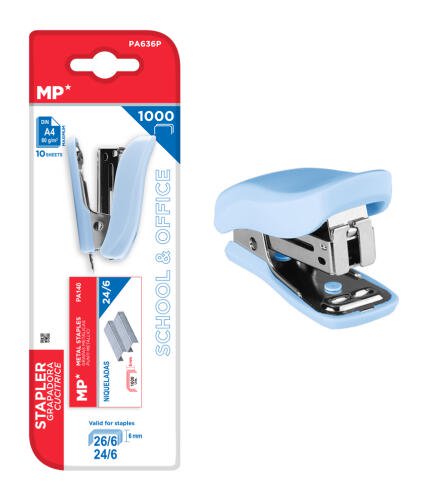 MP mini συρραπτικό PA636P με ανταλλακτικά 24/6 - 26/6 10 φύλλα μπλε