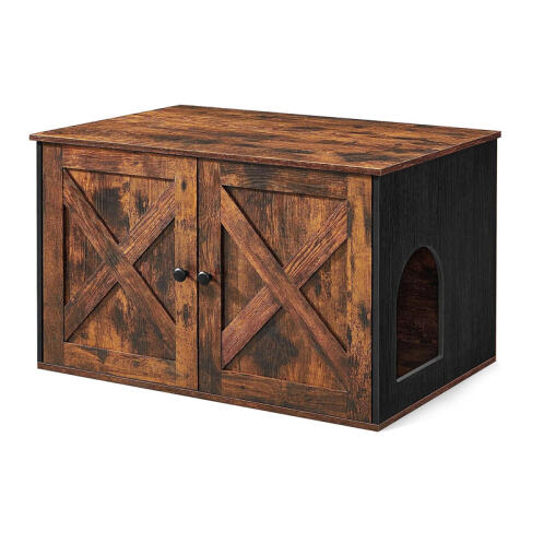 Ξύλινο Έπιπλο για Τουαλέτα Γάτας 80 x 53 x 49.2 cm Χρώματος Σκούρο Καφέ/Μαύρο PCL002X02 Feandrea