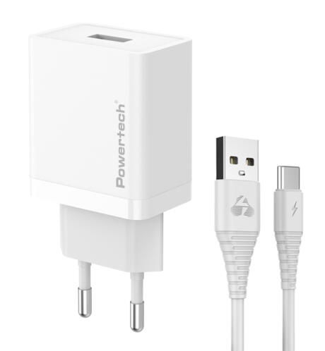 POWERTECH φορτιστής τοίχου PT-1322 με καλώδιο USB-C USB 12W λευκός