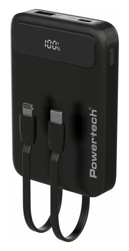 POWERTECH power bank με καλώδια και οθόνη PT-1417 10000mAh 22.5W μαύρο