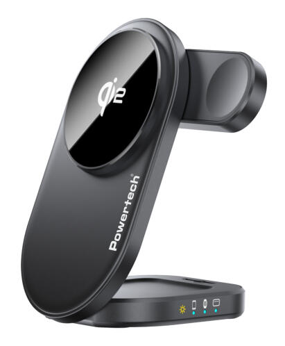 POWERTECH ασύρματος φορτιστής PT-1491 3 σε 1 Qi2 15W μαύρος