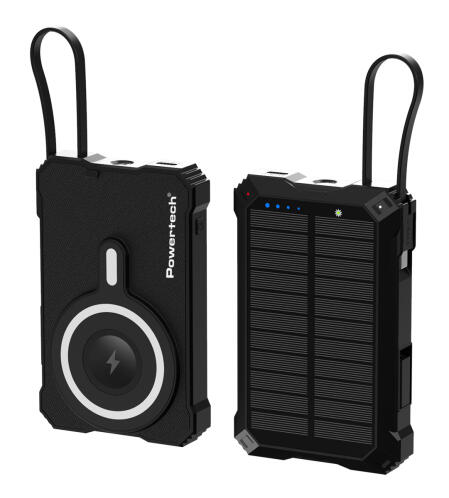 POWERTECH ηλιακό power bank PT-1505 με καλώδιο & φακό 10000mah magnetic wireless 35W μαύρο