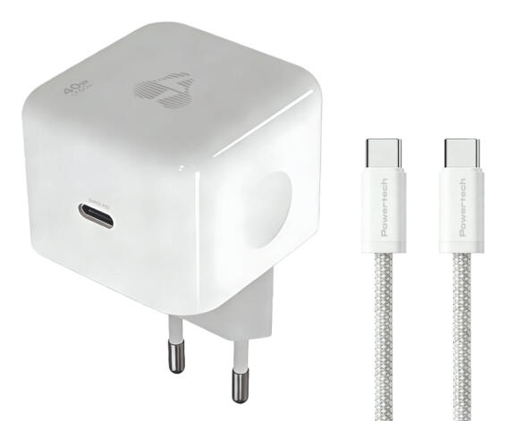 POWERTECH φορτιστής τοίχου PT-1581 με καλώδιο USB-C 40 έως 60W GaN AVS λευκός