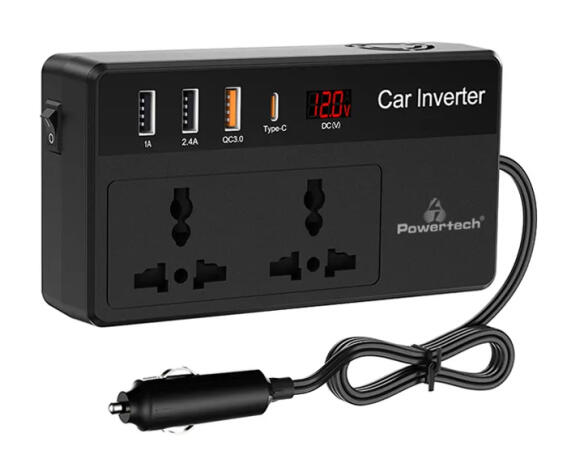 POWERTECH inverter αυτοκινήτου PTL-023 200W 12V DC σε 220V AC με USB-C/3x USB