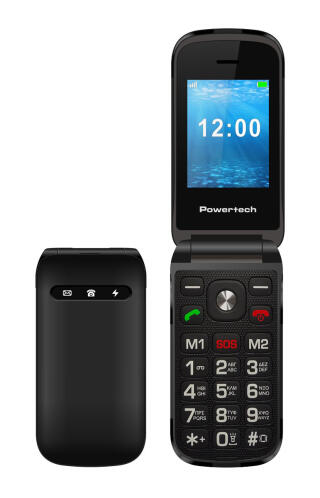 POWERTECH κινητό τηλέφωνο Milly Flip 2.4" dual SIM πλήκτρο SOS μαύρο