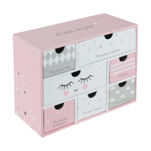 Χάρτινο Παιδικό Κουτί Αποθήκευσης με 7 Συρτάρια 19.3 x 9 x 15 cm Χρώματος Ροζ Tom & Zoe PU1031