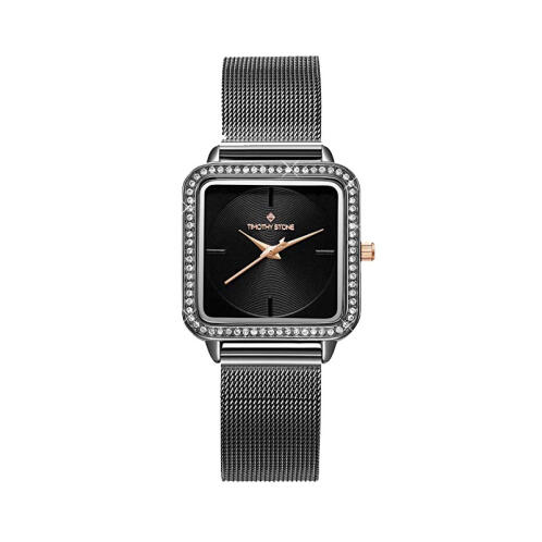 Timothy Stone Γυναικείο Ρολόι Χρώματος Μαύρο με Μεταλλικό Μπρασελέ και Κρύσταλλα Swarovski® Quartet Collection Q-021-ALBK
