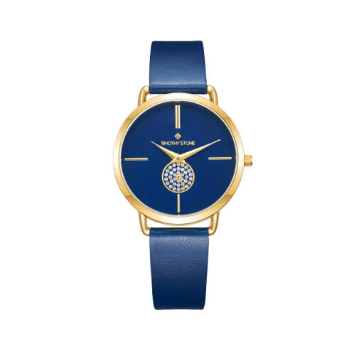 Timothy Stone Γυναικείο Ρολόι Χρώματος Μπλε με Δερμάτινο Λουράκι και Κρύσταλλα Swarovski® Riviera Collection R-014-GDBL