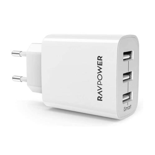 Φορτιστής Πρίζας με 3 Θύρες USB Χρώματος Λευκό RAVPower RP-UC12 White