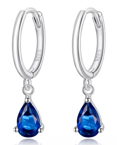 BAMOER σκουλαρίκια κρίκοι SCE1018-BU με κυβική ζιρκόνια ασήμι 925 μπλε